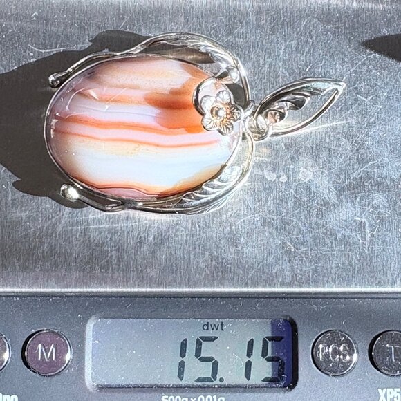 VTG Sterling Silver 925 Banded Agate Leaf Design Pendant Size 2.5" Length - Picture 11 of 11